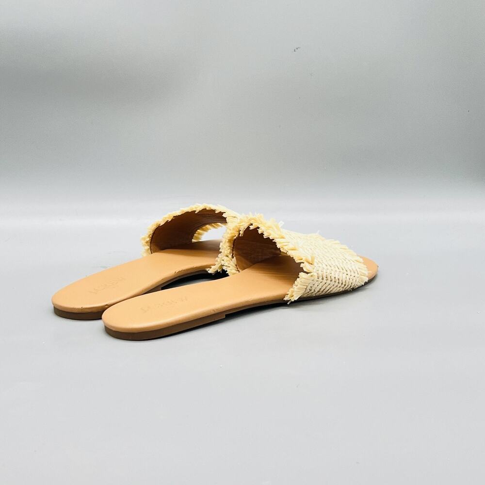 J Crew Sandals Womens 9.5 Beige Synthetic Raffia Fringe Slide Flat Casual Shoes - Picture 7 of 10